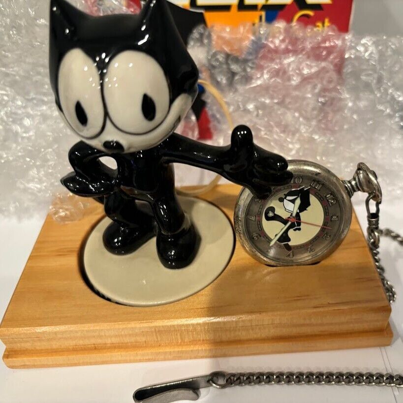Mint Rare 90s Fossil FELIX THE CAT POCKET WATCH & STATUE LI Mint Rare 90s Fossil FELIX THE CAT POCKET WATCH & STATUE LI