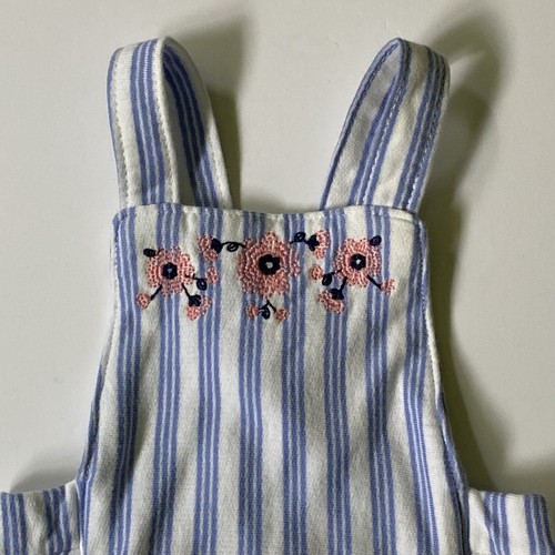 One Piece Romper Size 6 Months Stripes Blue White Baby Girls Ruffles Embroidery - Picture 3 of 16