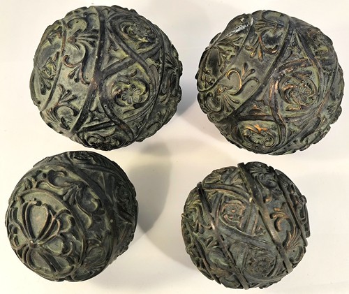 Set of 4 Carved Balls Decorative Orb Spheres
