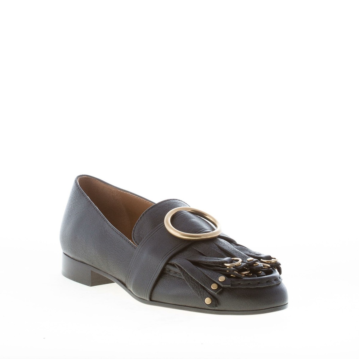 CHLOE' women shoes Olly black leather loafer long fringes CHLOE' women shoes Olly black leather loafer long fringes