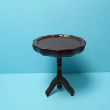 Dollhouse Miniature Living Room Pie Crust Round Side Table in Mahogany CLA10584