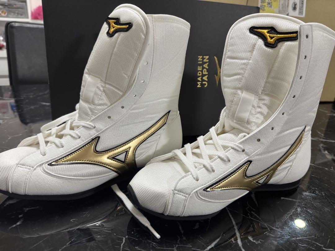 Mizuno ボクシングシューズ ホワイト×ゴールド×黒　スエード Mizuno Boxing Shoes White x Gold x Black Suede 24.5cm US6.5
