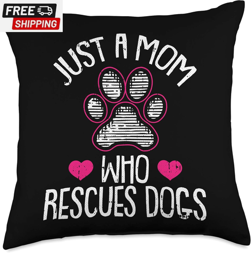 Rescue Dog Mom Cute Puppy Doggie Paw Print Mommy Mama Mother Throw Pillow