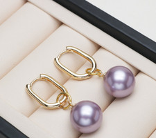 5Colors 14mm Multicolor Shell Pearl Round Beads 18KGP Earring AAA