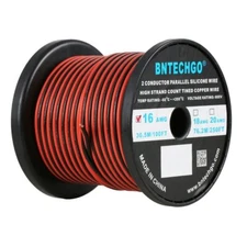 16 Gauge Flexible 2 Conductor Parallel Silicone Wire Spool Red Black High Res...