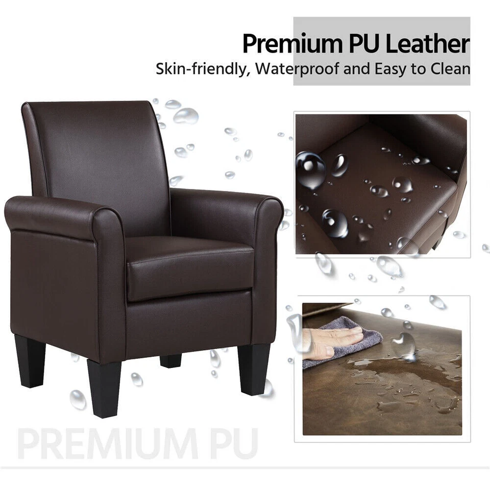 Modern Faux Leather Accent Chair Comfy Armchair Upholstered Single Sofa 6-Color - Image 2 of 4