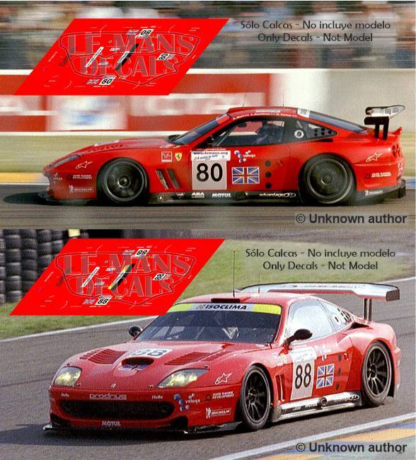 Autocollants Ferrari 550 GTS Le Mans 2003 - Échelle 1:32, 1:24, 1:43, 1:18 - Neuf