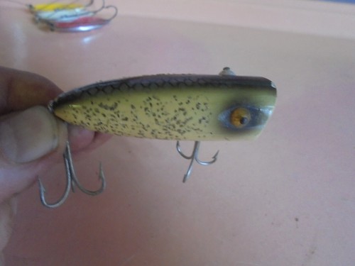 Vintage wood Heddon Baby Lucky 13 Lure with glitter