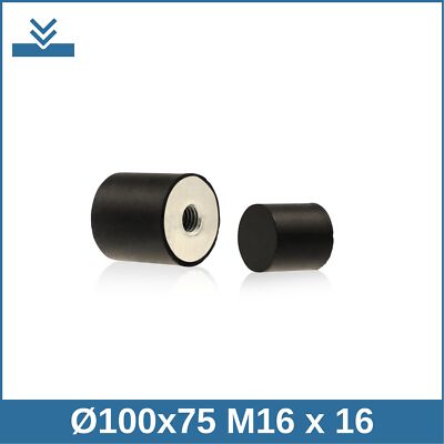 E Ø100x75 M16/16 NR 55°Shore Edelstahl A4 NIRO Gummi-Metall-Puffer