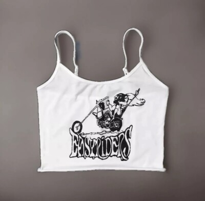 Small Vintage 70s Style Harley Davidson Chopper Easyriders Cropped Top white