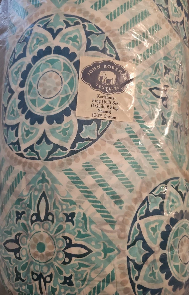 John Robshaw Karishma King Quilt Set (Quilt & 2 Shams) 100% Cotton $699, NWT! - Image 2 of 4