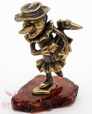 Brass Amber Figurine Шапокляк Shapoklyak & Rat Lariska from Cheburashka IronWork