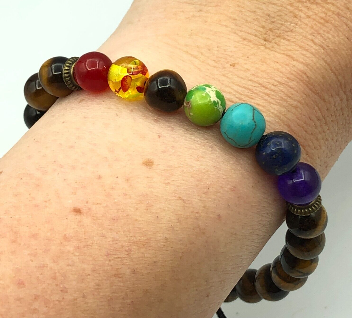 Tiger Eye & Mixed Gem Beaded Boho Hippy Festival Bracelet  