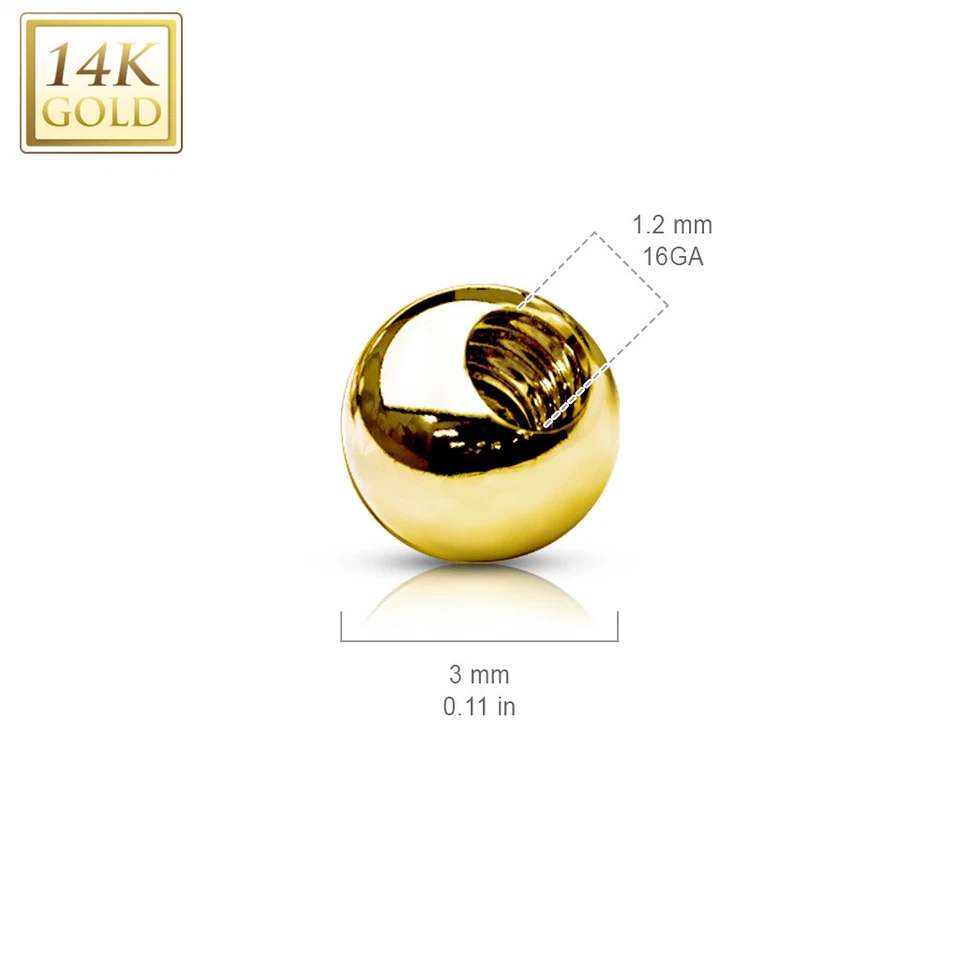 Bola de repuesto de oro macizo de 14K externa roscada para tragus de cejas labiales Foto 3 de 4