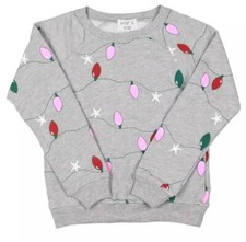 Wildfox Kids Girls Twinkle Lights Gray Holiday Comfy Sweatshirt M 7/8 NEW TAGS