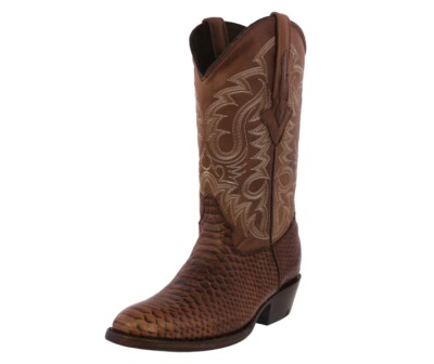 Mens Western Cowboy Boots Brown Snake Python Print Leather Round Toe Rodeo Botas