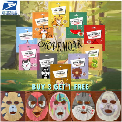 CHOVEMOAR 1-20 PCS Pack 3D Animal Essence Full Facial Mask Sheet