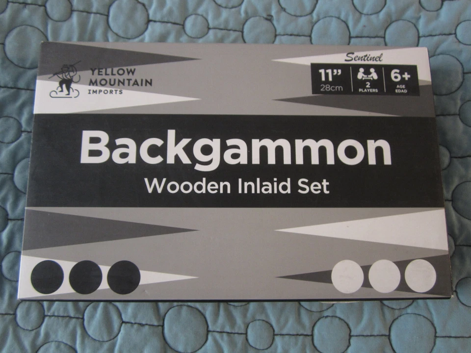Backgammon set, wooden inlaid set, Yellow Mountain imports, 11" size, Age 6+ NIB Foto 2 de 4