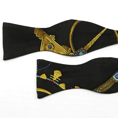 100% Auth HERMES BOWTIE Silk Necktie Mens PARURES DES SABLES Pattern - Picture 3 of 4