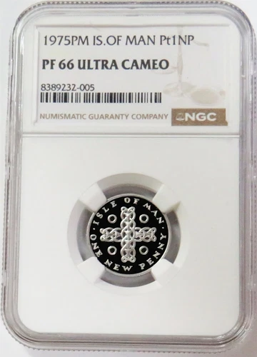 1975 PM PLATINUM 600 MINTAGE ISLE OF MAN 1 NEW PENNY NGC PROOF 66 ULTRA CAMEO