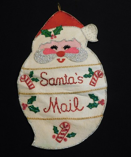 VTG SANTA'S MAIL BUCILLA FELT SEQUIN CHRISTMAS CARD HOLDER WALL HANGING FINISHED