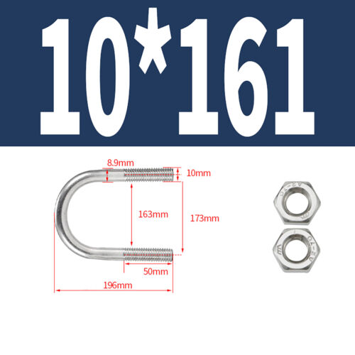 A2 Stainless Steel U Bolts & Hex Nuts M6 M8 M10 M12 Clamp Pipe Tube Marine - Foto 39 di 52