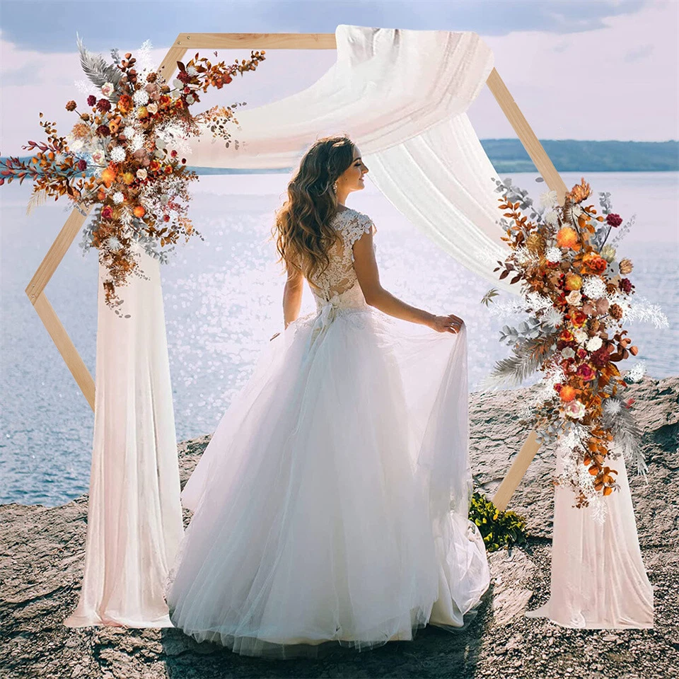 Arco de madera para boda de 8 pies ceremonia de boda magnífico telón de fondo con arco decoración Foto 4 de 4
