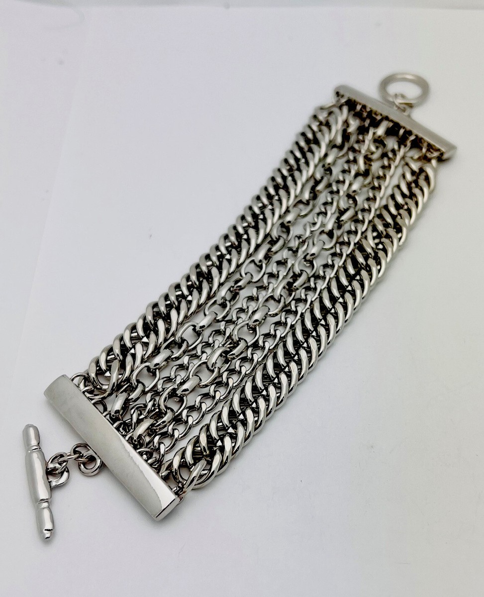 90's〜Vintage chain bracelet 925 全長約20cm Vintage 1980-90s Silver Tone 6 Strand Chain Link Bracelet 7 1/2