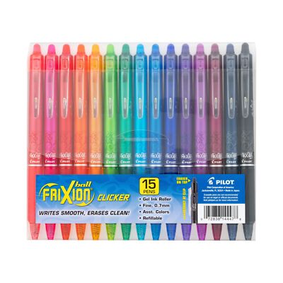 Pilot, FriXion Clicker Erasable Gel Pens, Fine Point 0.7 mm, Pack of 15, Asso...