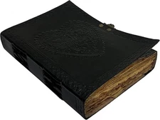 Vintage Heart Embossed Black Uncut Paper Leather Journal Gift Chrishtmas