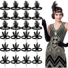 24 Pieces 1920s Flapper Headband Feather Accessory, Classic