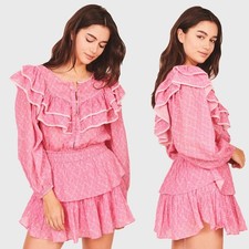 LoveShackFancy Dress Pink Floral Ruffle Tiered Cotton Luca Mini Dress Size Small
