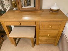 Torino Solid Oak Single Pedestal Dressing Table + Stool + Mirror (£950 New)