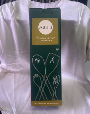 AIUHI 4-Pc Wooden Kitchen Utensil Set Green Heat Resistant Non Scratch