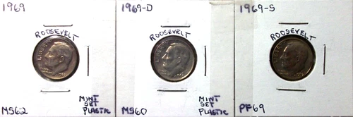 1969-P MINT STATE / 1969-D MINT STATE / 1969-S PROOF ROOSEVELT DIMES