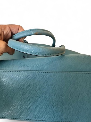 Coccinelle Blue Leather Tote Shoulder Bag – Tan Satin Interior - Picture 7 of 9