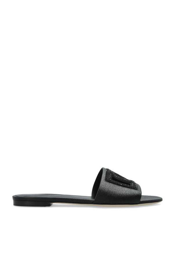 Dolce - Gabbana - Women - Leather slides with logo - Black 193790₽