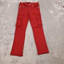 True Religion Ricky Relaxed Straight Jeans Boys 16 Red Cargo Pockets Denim