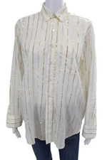 Mille Womens Cotton Long Sleeve Button Up Stripe Blouse White Size XS