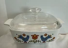 Vtg CORNING Ware Country Festival 1 Qt Baking Dish Blue Birds With Pyrex Lid