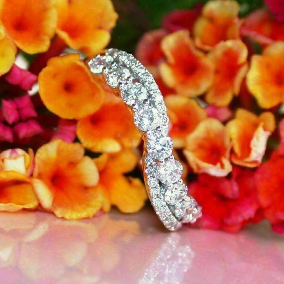 1 Ct Round Diamond Curve Wedding Band Bridal Ring 14k White Gold Finish Size 7 - Image 2 of 4