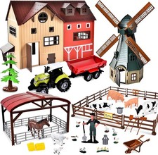JONRRYIN Farm Animals Toys, Farm Toys with Windmill House Horse Stable Tractor 