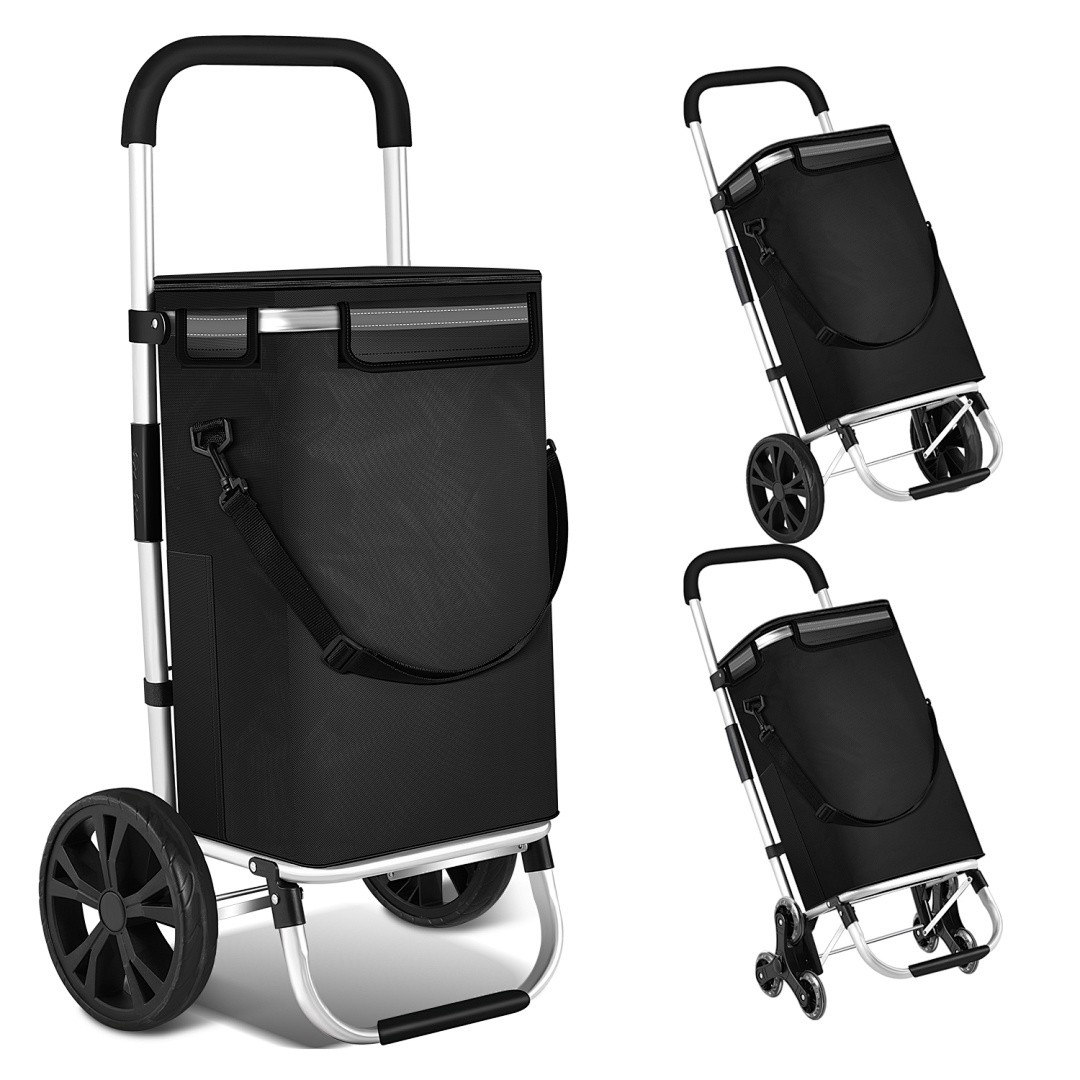 Carrito de la compra plegable bolsa principal + bolsillo lateral trolley ruedas carrito de la compra