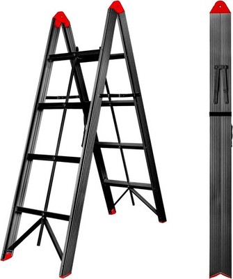 Folding Step Ladder 4 Step, Anti-Slip Pedal, 330lbs Capacity, Compact, A-Frame