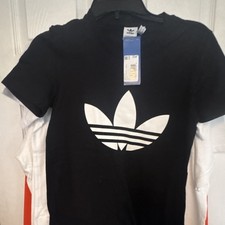 adidas Women's Black Cotton Logo T-Shirt Crew Neck Short Sleeve Size XS KE6985