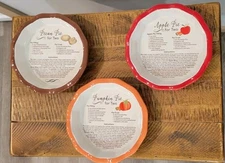 Abbey + CA Gift Set 3 Ceramic Pie for Two Bowls w/Recipes Apple, Pumpkin, Pecan