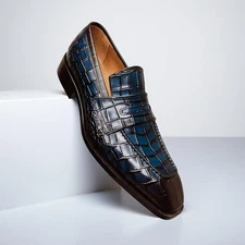 Tailormade Men's Blue Crocodile Leather Loafers Slip-On Driving Shoes Italian