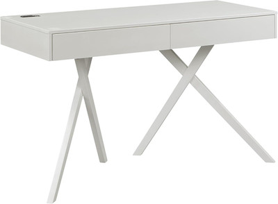 Idris Mid-Century Writing Desk with USB Port & Power Outlet, Luminous White