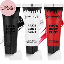 Black White Red Face Body Paint 1.01 Oz/Pc with 3 Sponges,Water Based Face Paint