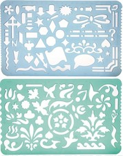 Set of 2 Plastic Stencil Art Templates Drafting Ruler Transparent Blue/Green
